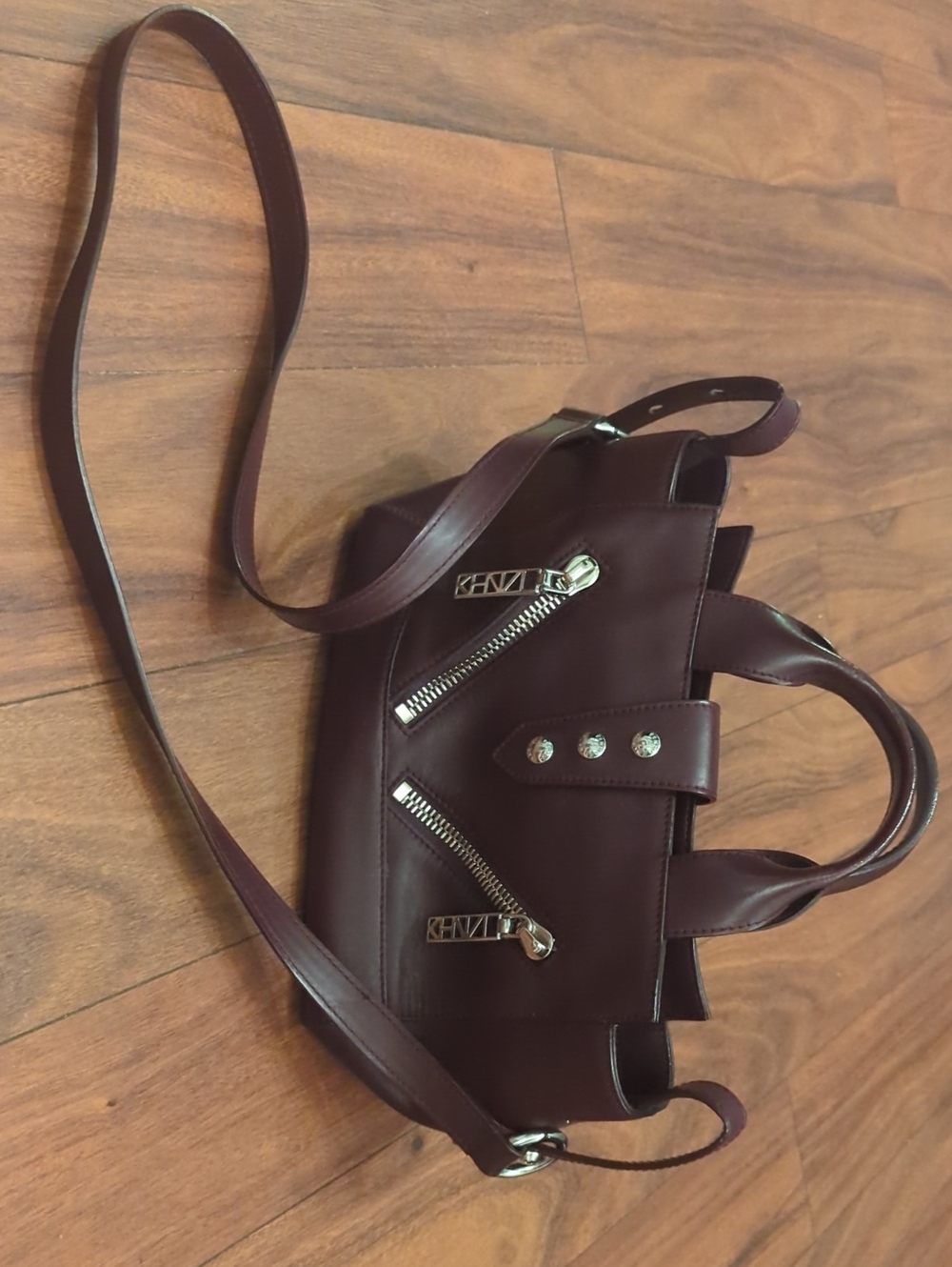 Kenzo Burgundy Leather Crossbody Bag with Silver Hardware